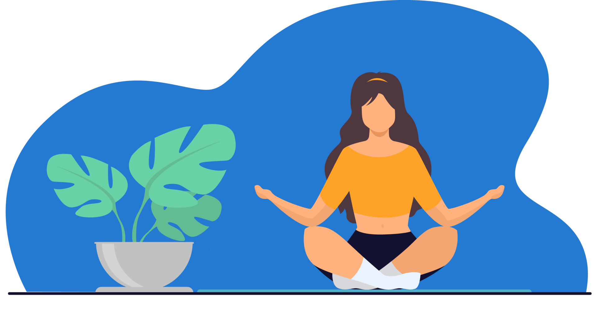 Ilustração de pessoa a meditar ao lado de uma planta